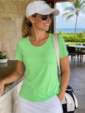 Reel Legends Ladies Short Sleeve Scoop Neck Lime Green Top